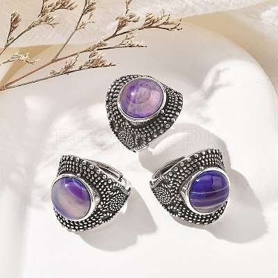 Natural & Synthetic Gemstone Adjustable Rings RJEW-I108-03AS-1