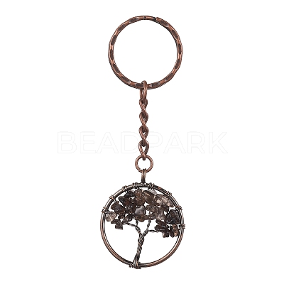Brass Wire Wrapped Natural & Synthetic Mixed Stone Pendant Keychain KEYC-JKC00655-1