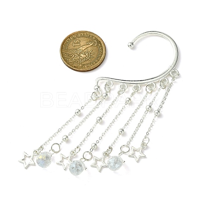 Brass Star & Glass Teardrop Tassel Earrings EJEW-JE05517-1