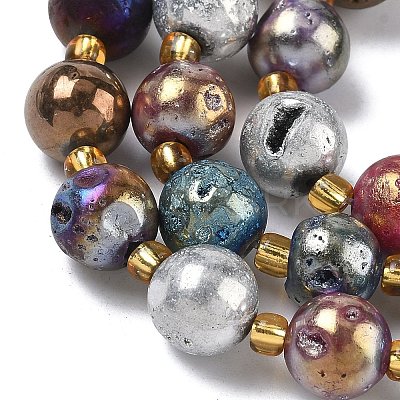 Electroplated Natural Druzy Geode Crystal Beads Strands G-G459-02J-1