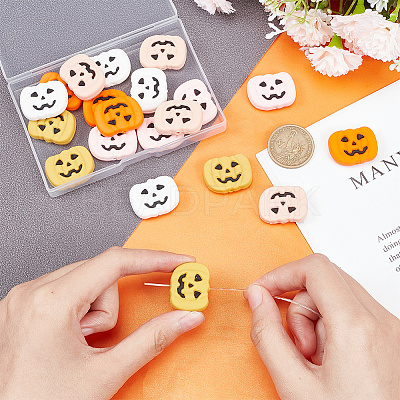 20Pcs 5 Colors Pumpkin Jack-O'-Lantern Halloween Food Grade Eco-Friendly Silicone Beads SIL-AR0001-10-1