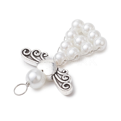 Pearlized Glass Pearl Bead Pendants PALLOY-JF03206-02-1