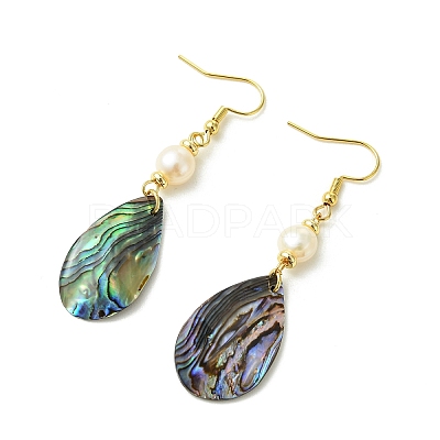 Natural Abalone Shell/Paua Shell Dangle Earrings EJEW-JE07434-01-1