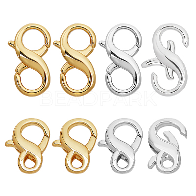8Pcs 4 Styles Brass Double Opening Lobster Claw Clasps FIND-PH0021-16-1