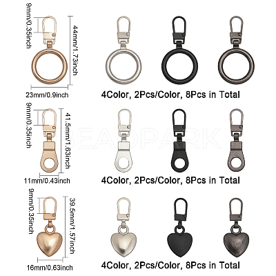 24Pcs 12 Style Zinc Alloy Zipper Puller FIND-CA0007-90-1