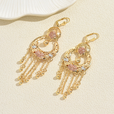 Vintage Ethnic Moon with Round Tassel Brass Chandelier Earrings QG5305-2-1