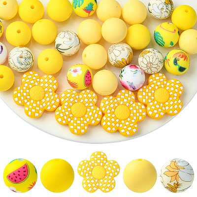 30Pcs 5 Styles Silicone Focal Beads SIL-YW0002-21C-1