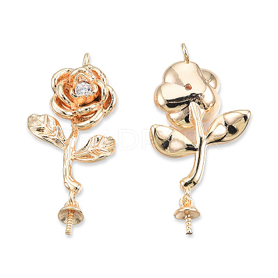 Brass Micro Pave Clear Cubic Zirconia Flower Peg Bails Pendants KK-N232-464-1