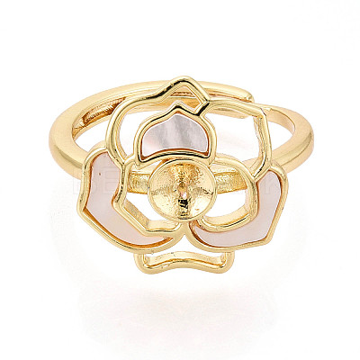 Flower Brass Shell Adjustable Rings Setting KK-T079-35G-1
