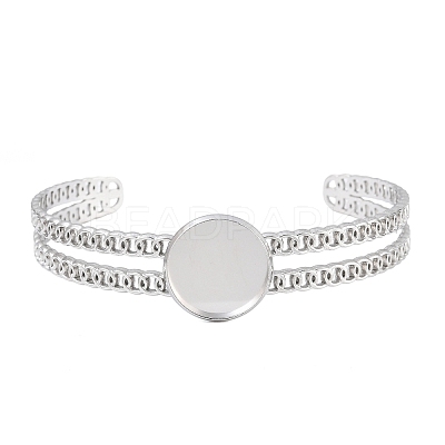 304 Stainless Steel Blank Cuff Bangle Bases with Flat Round Tray SA-CBA82C8-05A-P-1