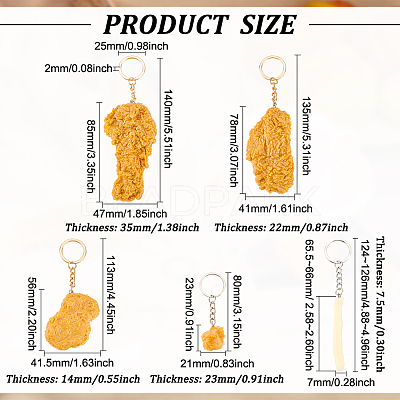 8Pcs 5 Style Imitation Food Keychains KEYC-FG0001-03-1