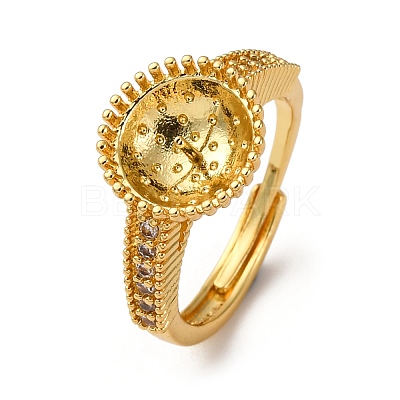 Round Brass Micro Pave Clear Cubic Zirconia Adjustable Ring Settings KK-D378-35G-1