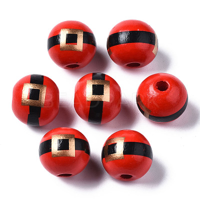 Painted Natural Wood European Beads X-WOOD-S057-035-1