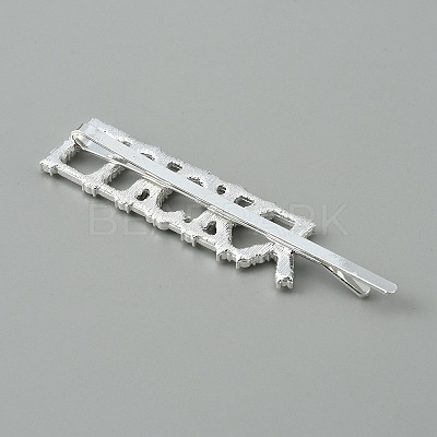 Word LUCKY Alloy Rhinestone Hair Bobby Pins FIND-WH0152-34C-S-1