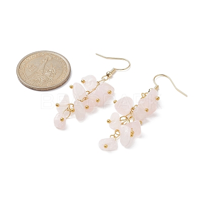 Natural Rose Quartz Chips Dangle Earrings EJEW-JE05266-03-1