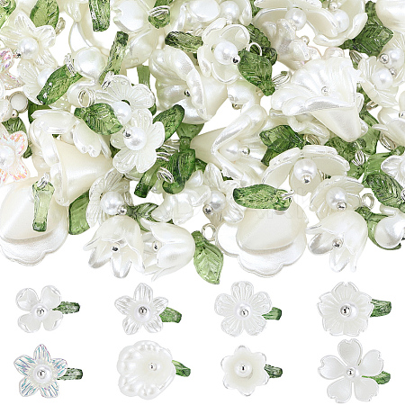 80Pcs 8 Styles Acrylic Flower Pendants PALLOY-SC0001-19-1
