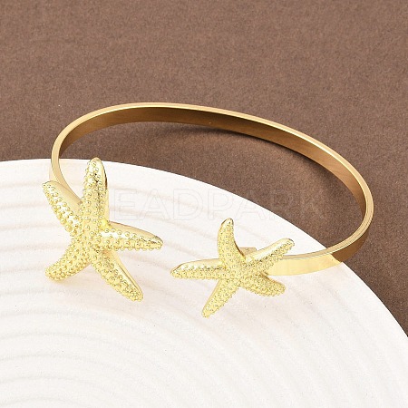 Marine Organism Brass Cuff Bangles for Women BJEW-D368-03D-G-1