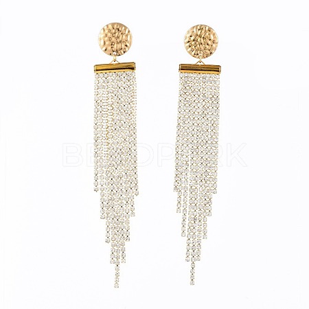 Brass Rhinestone Strass Chains Dangle Earrings EJEW-JE03555-1