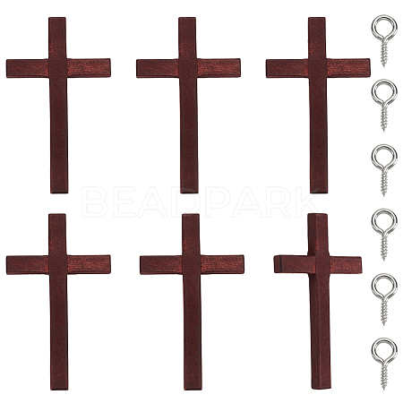 6Pcs Wooden Cross Wall Decoration AJEW-GO0002-23A-1