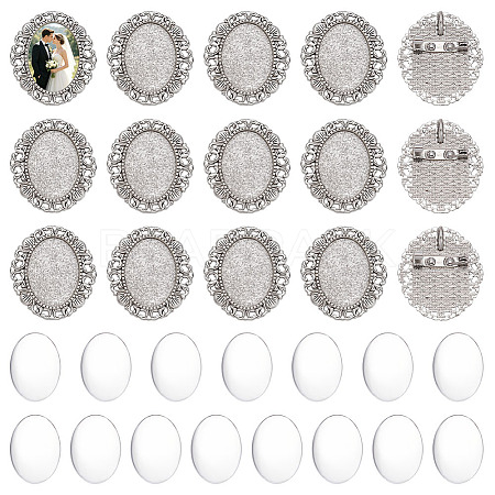 15Pcs Vintage Oval Alloy Brooch Cabochon Bezel Settings FIND-UN0010-62-1