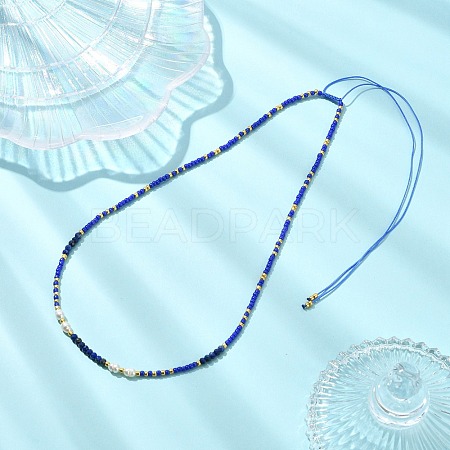Boho Natural Cultured Freshwater Pearl & Round Seed Beaded Braided Necklaces for Women NJEW-JN06187-03-1
