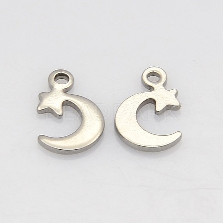 Tarnish Resistant 304 Stainless Steel Moon and Star Charms STAS-N025-08-1