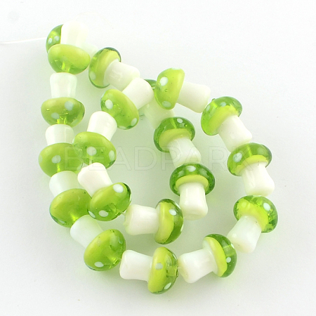 Mushroom Handmade Lampwork Beads Strands X-LAMP-R116-09-1