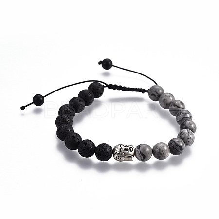 Natural Lava Rock Braided Bead Bracelets BJEW-JB04128-01-1