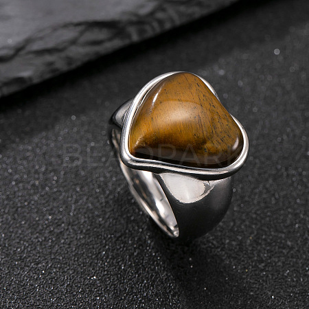 304 Stainless Steel with Natural Tiger Eye Finger Rings for Men FS-WG9BB25-09-1