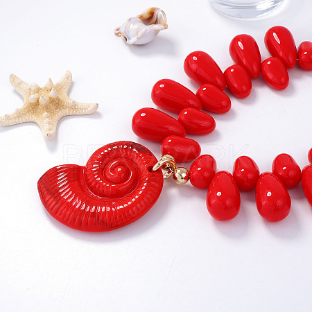 Ocean Plastic Shell Shape Pendant Teardrop Beaded Necklaces for Women FS-WG4B22D-06-1