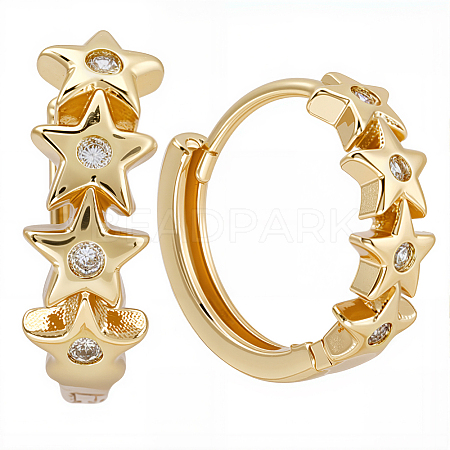 1 Pair Brass Clear Cubic Zirconia Star Hoop Earrings EJEW-BBC0002-13-1