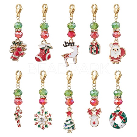 10Pcs Christmas Alloy Enamel Pendant Decorations HJEW-JM02534-1