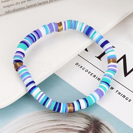 Handmade Polymer Clay Heishi Beaded Stretch Bracelets with CCB for Women JF1252-3-1