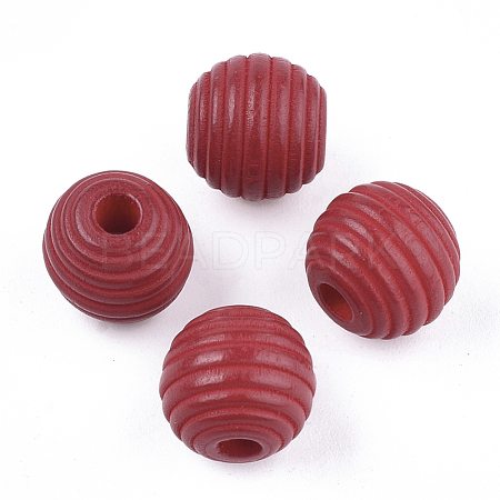 Painted Natural Wood Beehive Beads WOOD-S049-04A-06-1