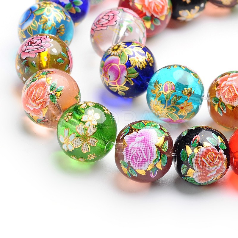 Flower Painted Handmade Lampwork Round Beads - Beadpark.com