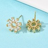 Flower Brass Micro Pave Clear Cubic Zirconia Stud Earrings EJEW-F400-01C-G-4