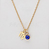 304 Stainless Steel Sapphire Rhinestone Birth Stone Constellation Pendant Necklaces FS-WG76580-09-1