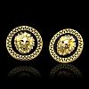 Real 18K Gold Plated Flat Round with Lion Head Tin Alloy Stud Earrings EJEW-BB09639-G-2