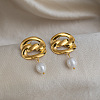 304 Stainless Steel Freshwater Pearl Dangle Stud Earrings for Women VW9874-1
