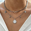 304 Stainless Steel Disc Heart Pendant Double Layer Necklaces for Women WG4F0FA-02-2