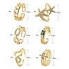 6Pcs 6 Styles Adjustable Brass Micro Pave Clear Cubic Zirconia Cuff Rings RJEW-LS0001-19G-3