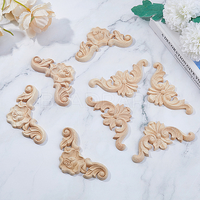 8Pcs 2 Styles Carved Wooden Corner Decoration WOOD-FH0002-28-1