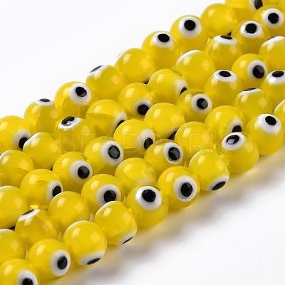 Handmade Evil Eye Lampwork Round Bead Strands LAMP-L055-8mm-01-1