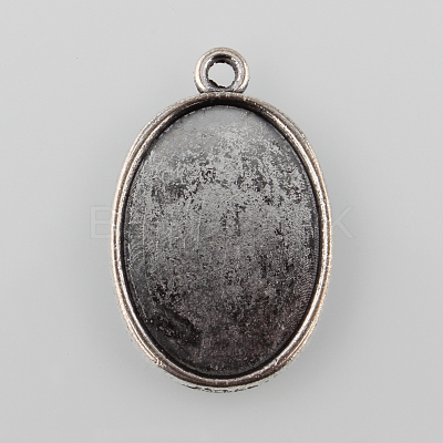 Tibetan Style Antique Silver Alloy Flat Oval Pendant Cabochon Settings X-TIBEP-M022-37AS-1