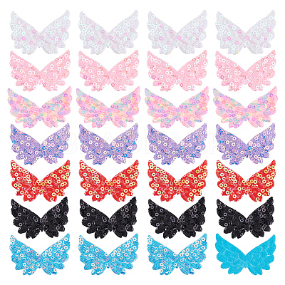 105Pcs 7 Colors Angel Wing Polyester Embroidery Appliques PATC-GA0001-27-1