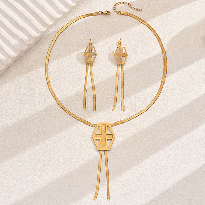 Stainless Steel Cross Tassel Necklace & Earring Sets for Women BL3761-1