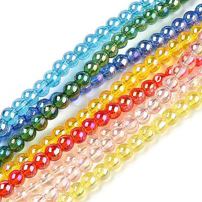 Electroplate Transparent Glass Beads Strands GLAA-T032-T8mm-AB-1