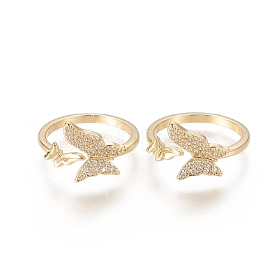 Brass Micro Pave Clear Cubic Zirconia Cuff Rings RJEW-F101-09G-1