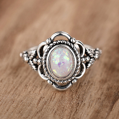 Alloy with Plastic Imitation Opal Finger Rings FS-WG4C942-01-1