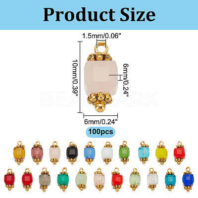 Glass Rectangle Charms with Golden Tone Brass Loops PALLOY-HY00011-1